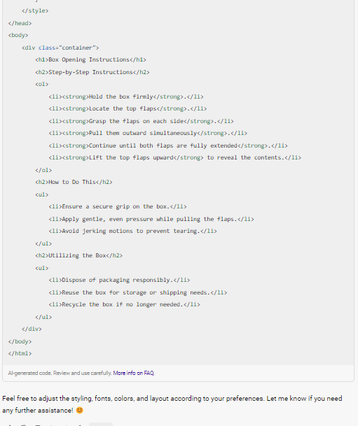 Copilot Response HTML
