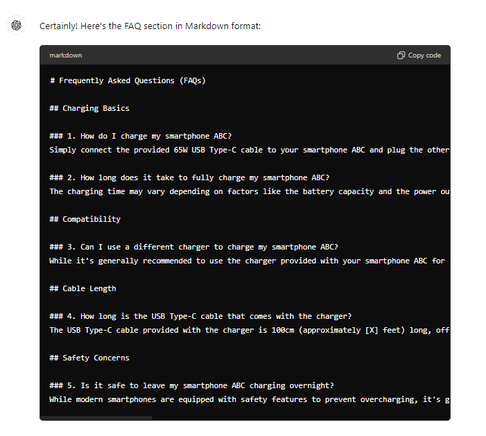 ChatGPT FAQ Response Markdown
