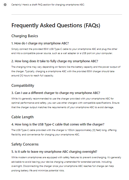 ChatGPT FAQ Response