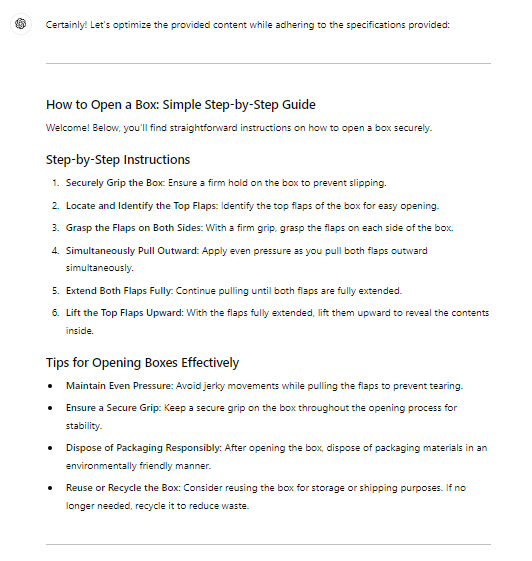 ChatGPT Optimization Response part 1