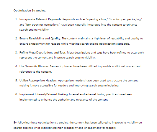 ChatGPT Optimization Response part 2